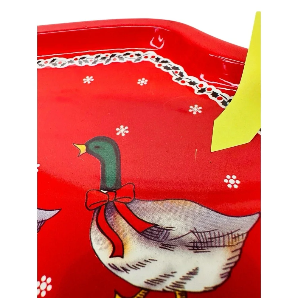 Christmas Tin Serving Trays Vintage Metal Holiday‎ Goose Pattern Cookie Set Of 3